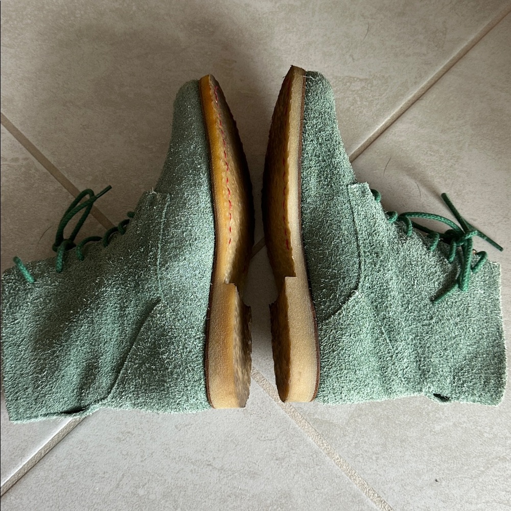 Green Suede Lace-Up Ankle Booties - Picture 4 of 8